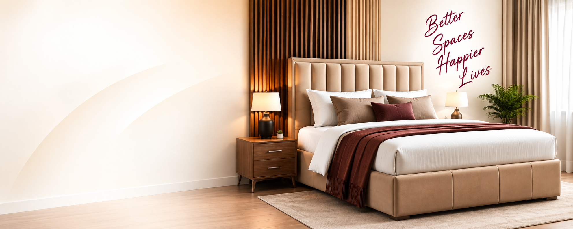 Elegant upholstered bed in a comfortable bedroom